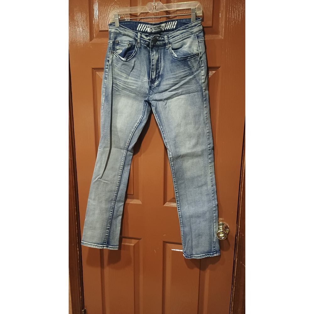 RGSTR Slim Straight Jeans Mens 32 Light Blue Good Stretch Whiskered Casual - Picture 1 of 7